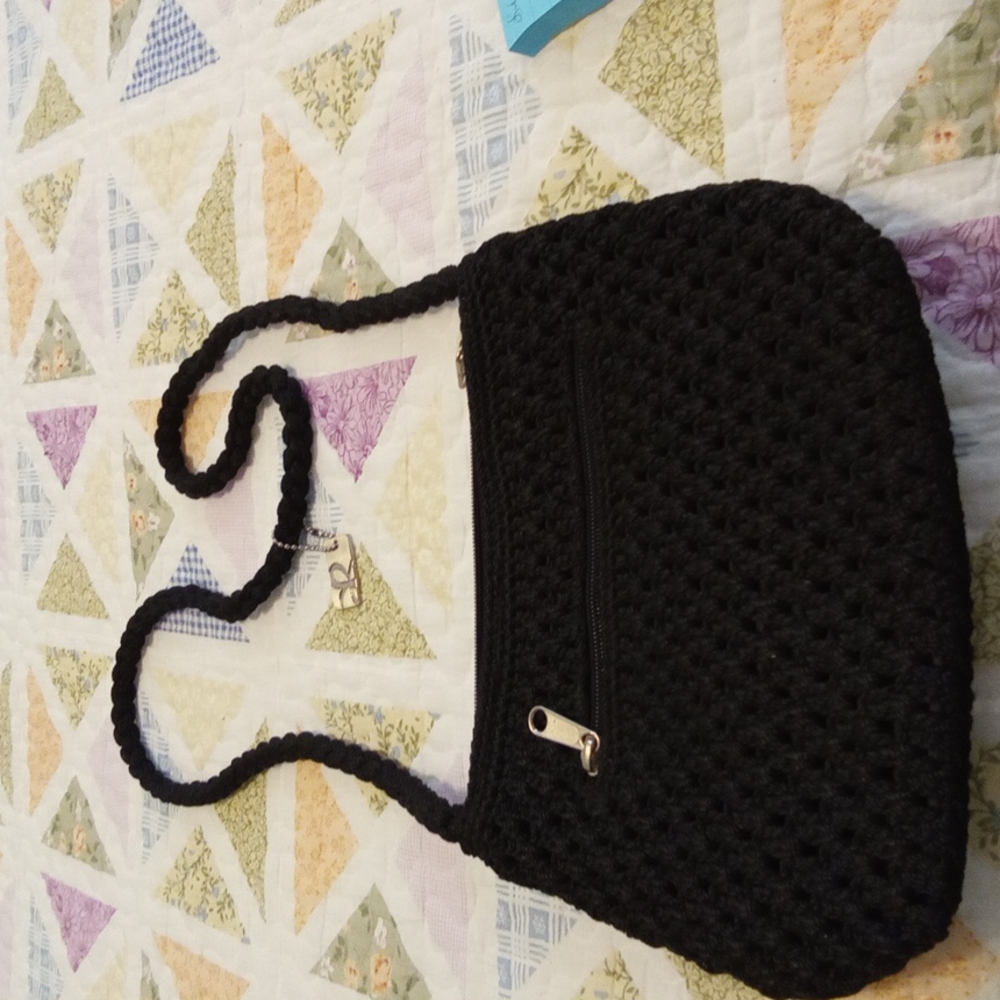 Lina Black Crocheted Crossbody Bag